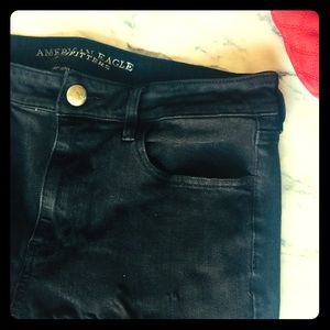 America Eagle Black Super Stretch Skinny Jeans